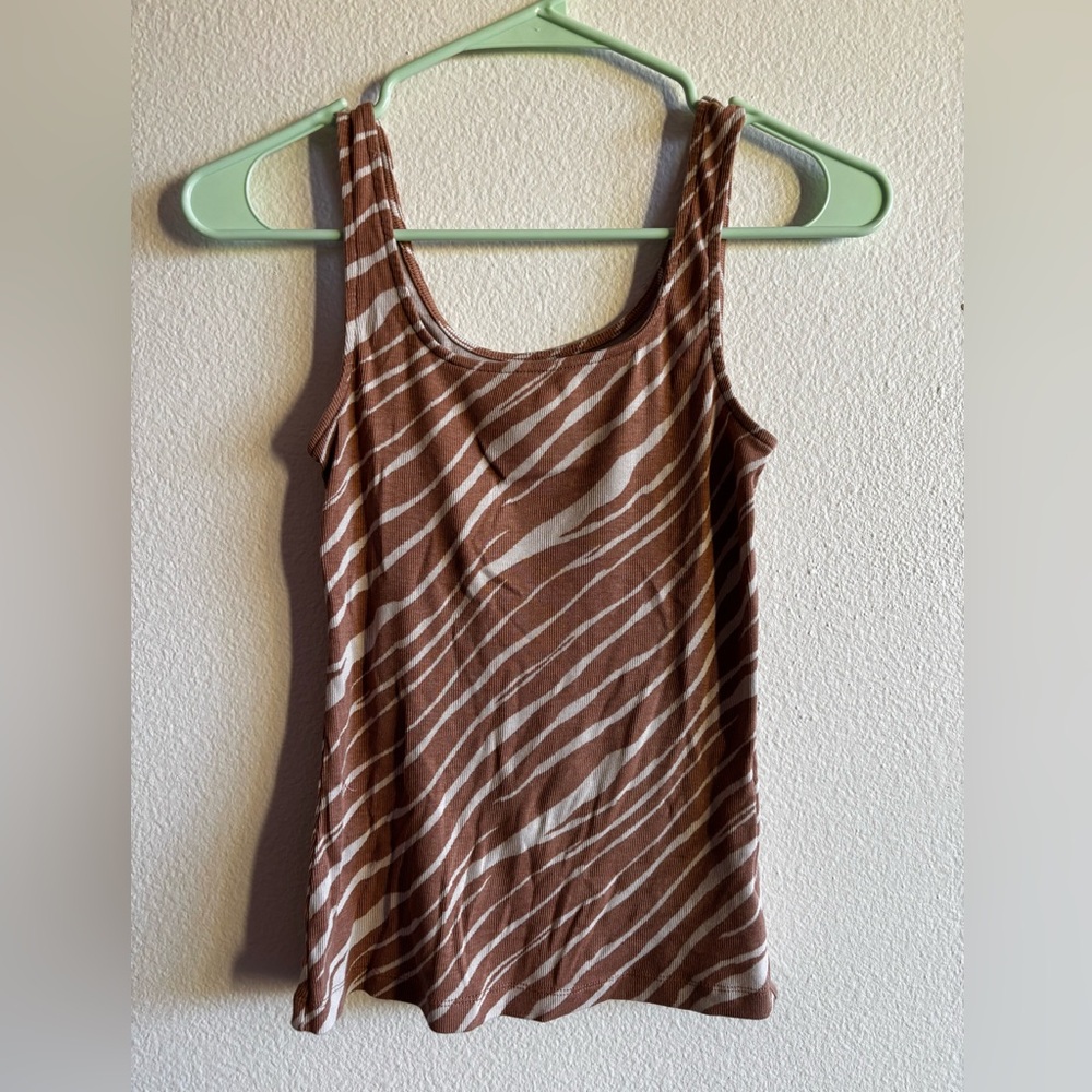 A New Day Brown and White Diagonal Striped Tank Top